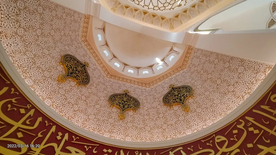 Ornamental ceiling and chandelier